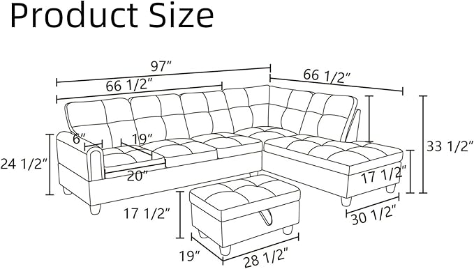 Convertible Sectional Couch, Large L Shaped Couch - Image 2