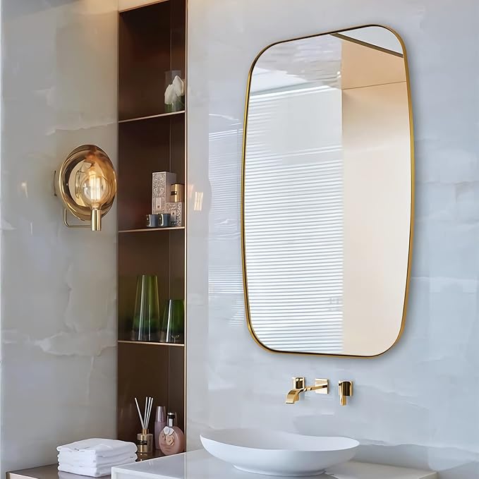 ANDY STAR 24x40” Gold Bathroom Mirror, Oblong Brass Mirror by ANDYSTAR