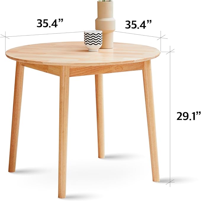 Livinia Aslan 35.4" Round Wooden Dining Table/Mid Century Modern Malaysian Oak - Image 3