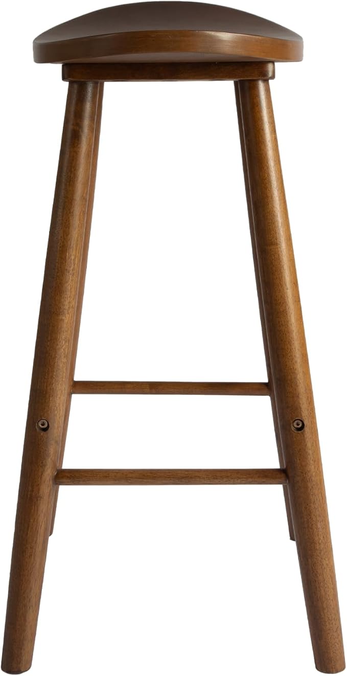 Nora 30" Backless Bar Stool, Saddle Seat Design, Solid Rubber Wood Frame - Image 4