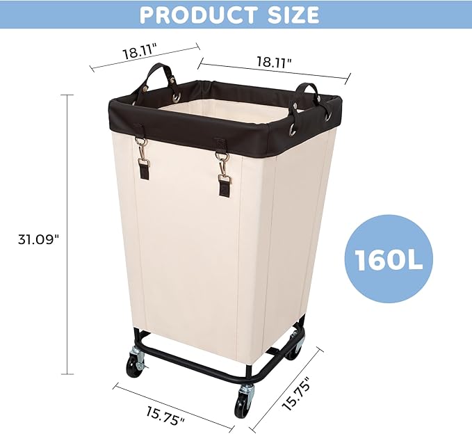 FLYBOX Laundry Hamper with Wheels, 160L Clothes Large Laundry Basket with Steel - Image 2