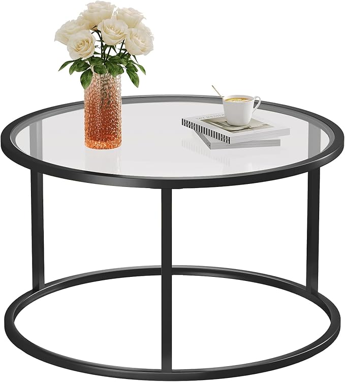 SAYGOER Round Coffee Table Glass Small Coffee Tables by Saygoer