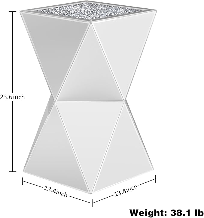 ENENE Mirrored Diamond Setting End Table Glass Decorative Side Table - Image 2