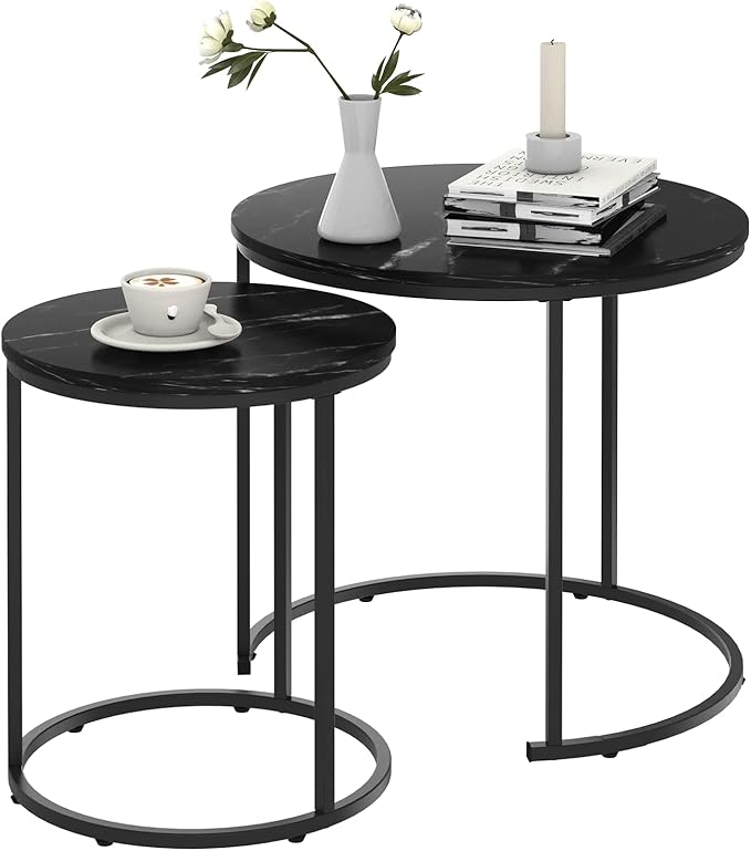 Black Marble Nesting Coffee Table by Garden4you