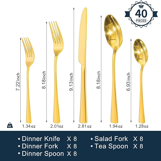 KINGSTONE Silverware Set for 8, 40-Piece Forged 18/10 Stainless Steel Flatware - Image 2