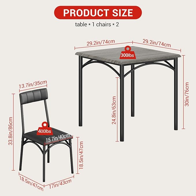 GarveeHome Dining Table Set for 2, Kitchen Table - Image 6