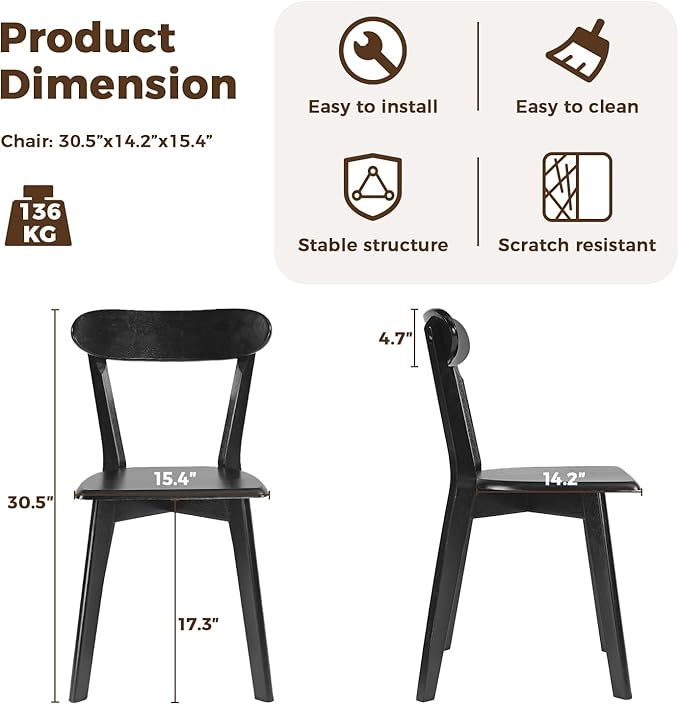 DELAVIN Soild Wood Dining Chairs Set of 6, Mid Century Oak Wood Kitchen Chairs - Image 3