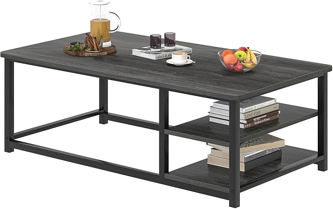 EXCEFUR Coffee Table, Rustic Wood and Metal Living Room Table - Image 8