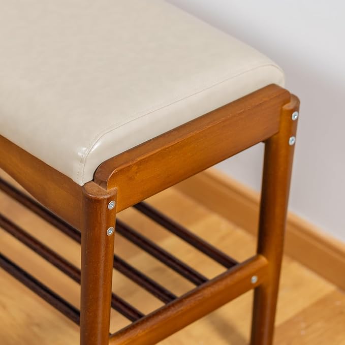 Shoe Bench, Entryway Bench, Wood 2-Tier Shoe Rack - Image 4