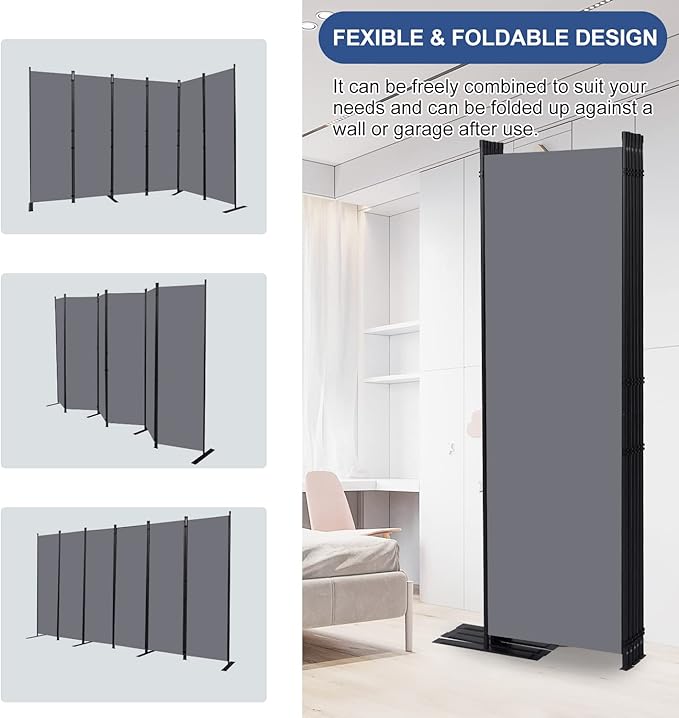 Room Divider and Folding Privacy Screens， 6 Panel Wide Room Divider Wall Screen - Image 4