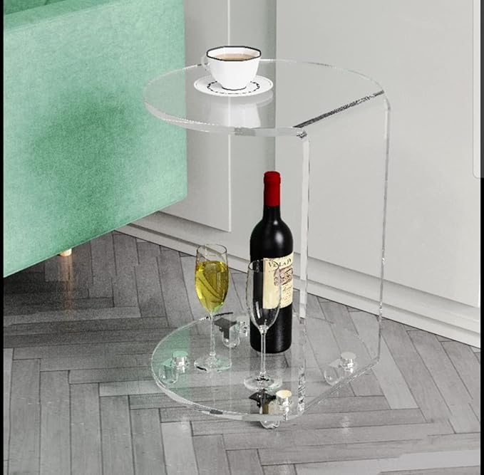 ONELUX C-Shaped Round Acrylic Side Sofa Table on Wheels - Image 2