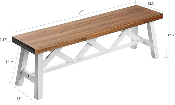 Wnutrees 54" Farmhouse Wood Bench, Rustic Solid Wood Entryway Bench Seat - Image 2