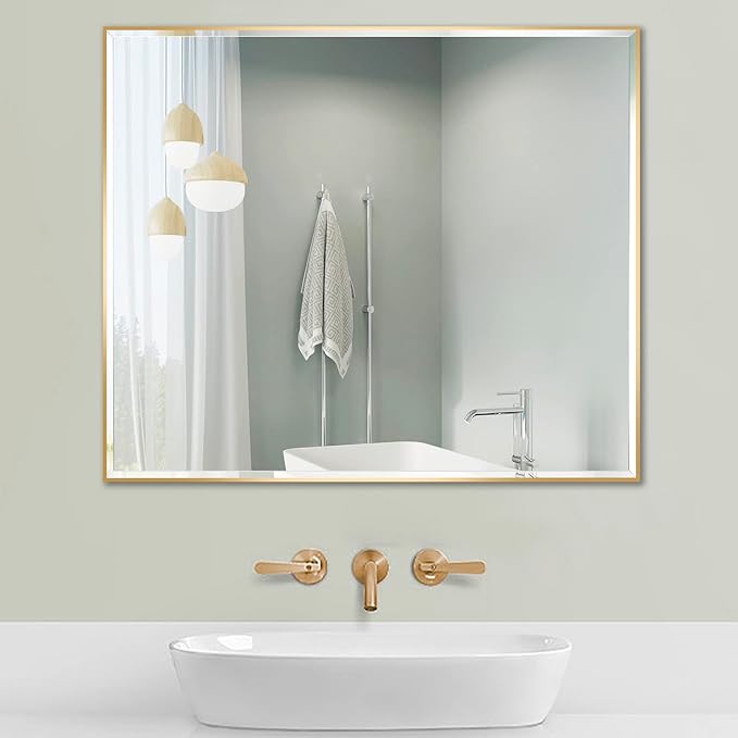 30x40 Inch Gold Mirror with Beveled Trim, Aluminum Frame Bathroom Vanity Mirror by LEDLUX
