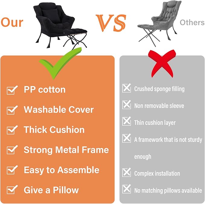Lazy Chair with Ottoman, Modern Lounge Accent Chair with Armrests and a Throw - Image 8