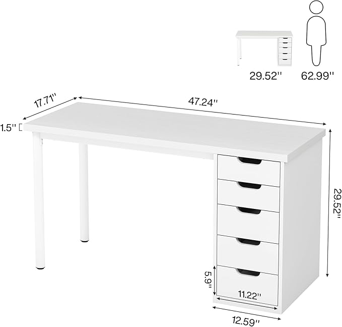 Tribesigns Computer Desk with 5 Drawers, 47 inches Rustic Brown Home Office - Image 2