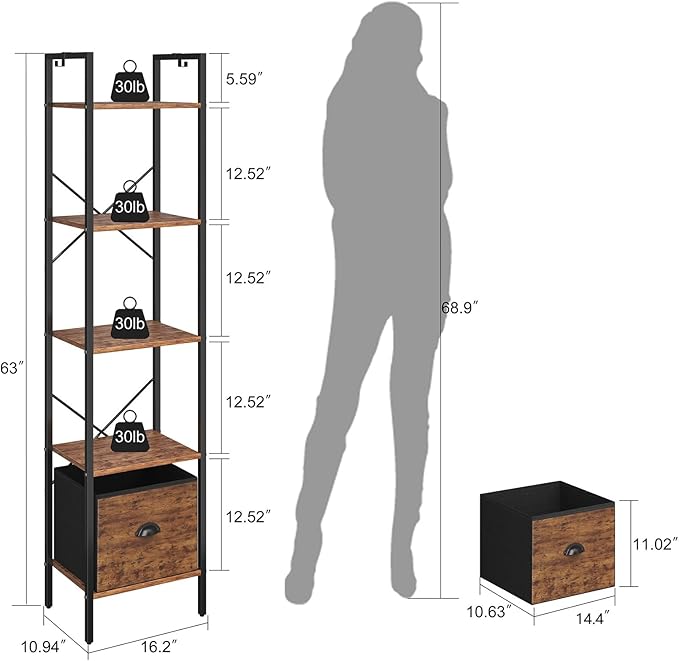 5 Tier Bookshelves, Tall Narrow Bookcases - Image 2