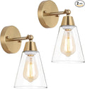 MWZ Gold Wall Sconce Set of 2, Modern Brushed Brass Sconces Lighting by MWZ