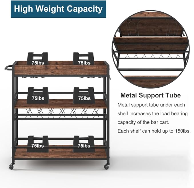 BON AUGURE Bar Cart for The Home, Rolling Home Bar Serving Cart on Wheels - Image 4