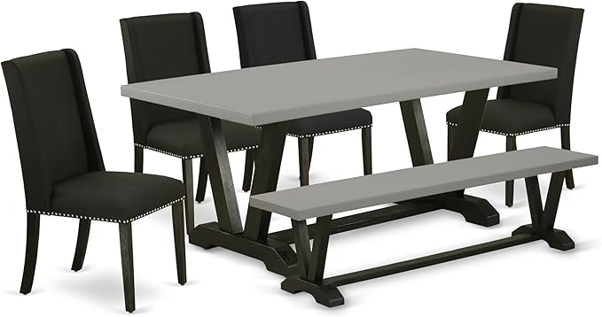 East West Furniture V697FL624-6 6 Piece Dining Table Set Contains a Rectangle by EastWestFurniture