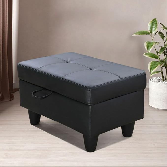 Black White L-Shaped 3-Piece Faux Leather Sofa - Image 4