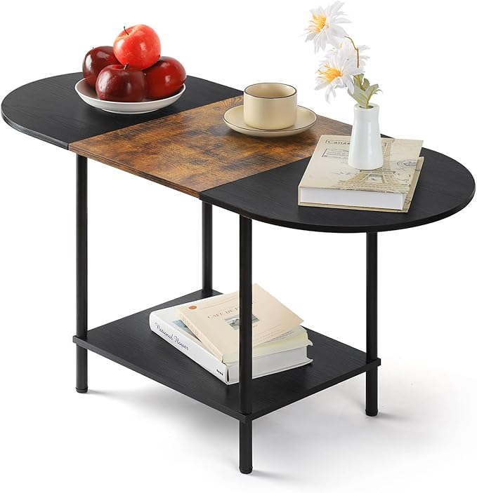 Coffee Tables for Living Room, 2-Tier Small Oval Center Table Industrial Modern - Image 3