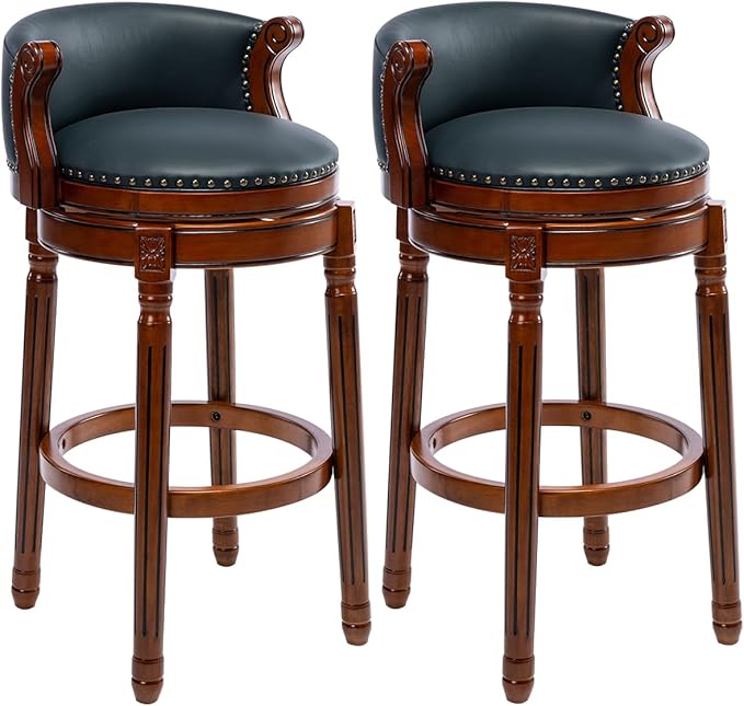 Cow top Leather Wooden Bar Stools, 180 Degrees Swivel Barstools Chair by AULIFE