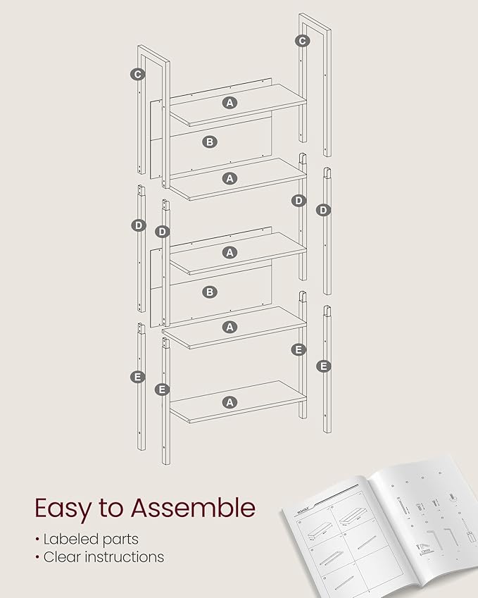 VASAGLE 5-Tier Bookshelf, Book Shelf, Industrial Bookcase, - Image 8