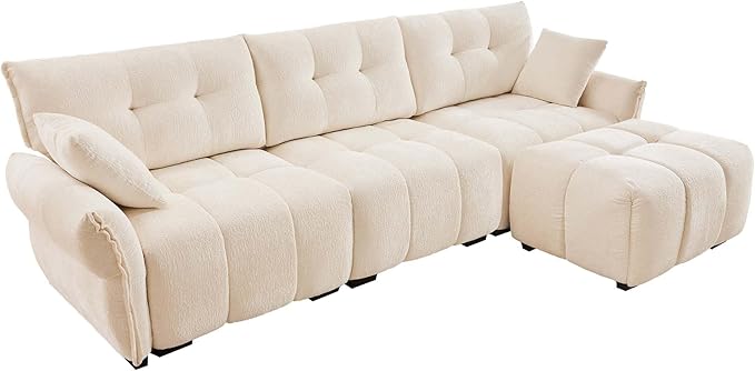 Modern Chenille Fabric 3-Seat Sofa w/Ottoman+2 Pillows, Premium Upholstery - Image 5