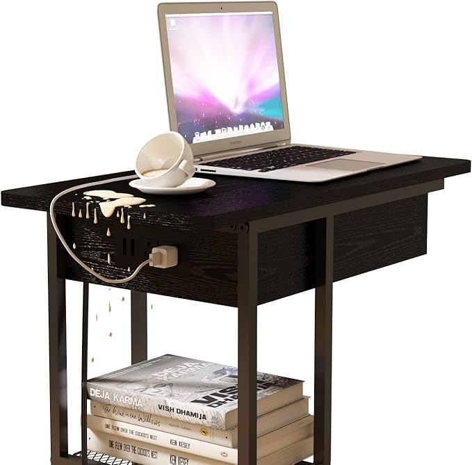 LIDYUK C Shaped End Table with Charging Station, Flip Top Side Table with USB - Image 7