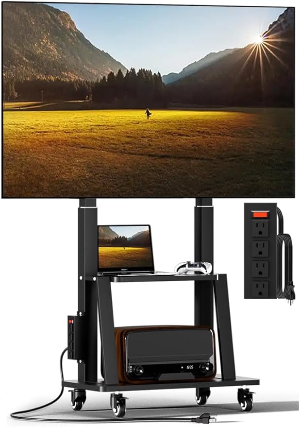 Mobile TV Cart with Power Outlet, Rolling TV Stand on Wheels by Unknown