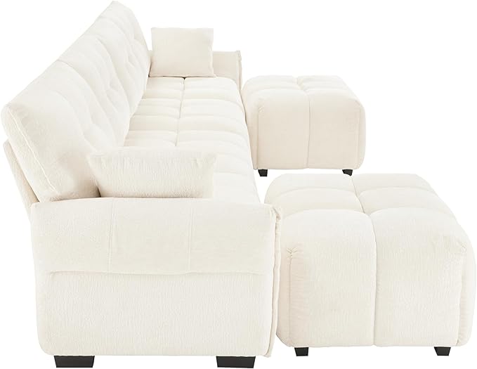 Modern Chenille Fabric 4-Seat Sofa w/Two Ottoman+2 Pillows, Premium Upholstery - Image 7