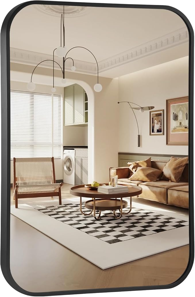 16x24 Inch Bathroom Mirror for Wall, Matte Black Framed Rectangle Mirror by Titameg
