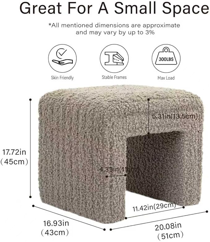 Get Set Style Vanity Stool Chair, Modern Wool Ottoman Foot Stool - Image 2