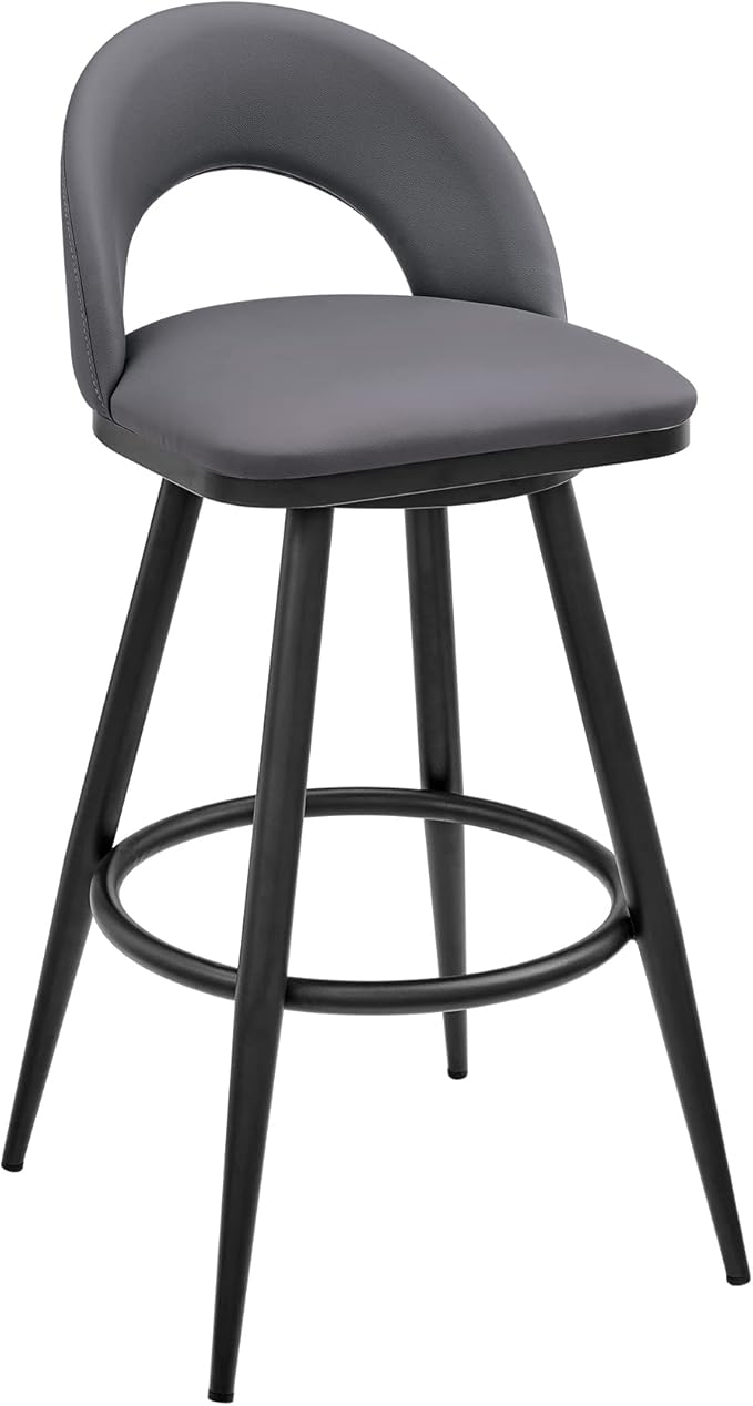 Armen Living Charlotte Swivel Counter Stool in Black Metal and Grey Faux Leather by ArmenLiving