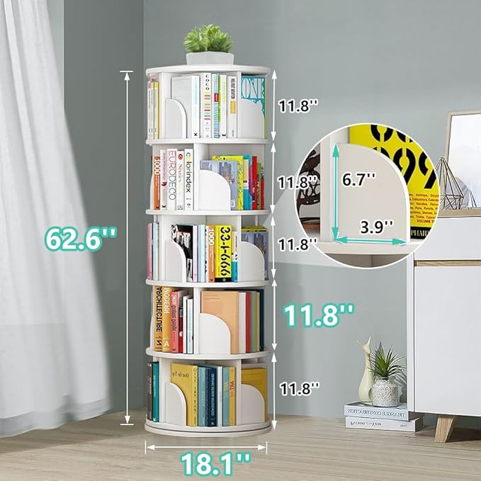 jxgzyy 5 Tier Rotating Bookshelf 62.6x18.1x18.1 Inch Corner Book Shelf 360° - Image 2