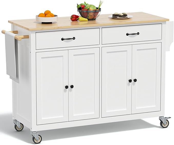 Rovibek Kitchen Island on Wheels Large in Rolling Island Wood Mobile Portable by Rovibek