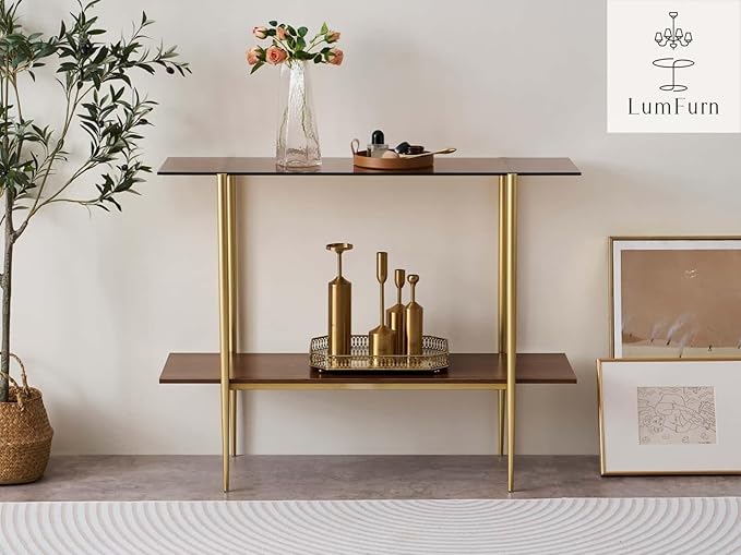 Glass Console Table for Living Room, Foyer & Entrance, 2-Tiers Mid-Century - Image 3