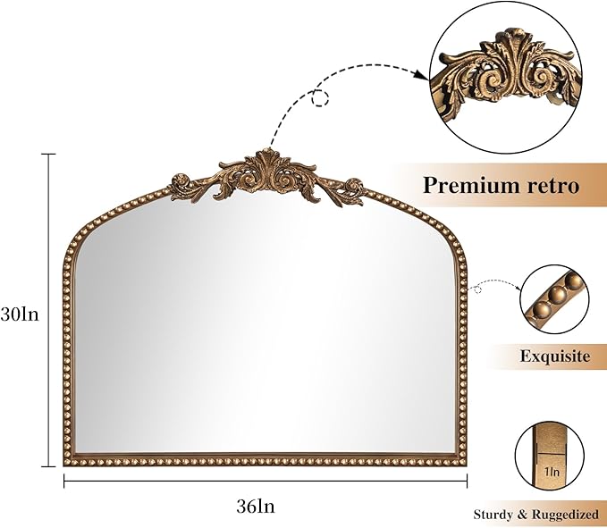 ironsmithn Gold Arched Mirror, Metal Decorative Accent Mirror - Image 5