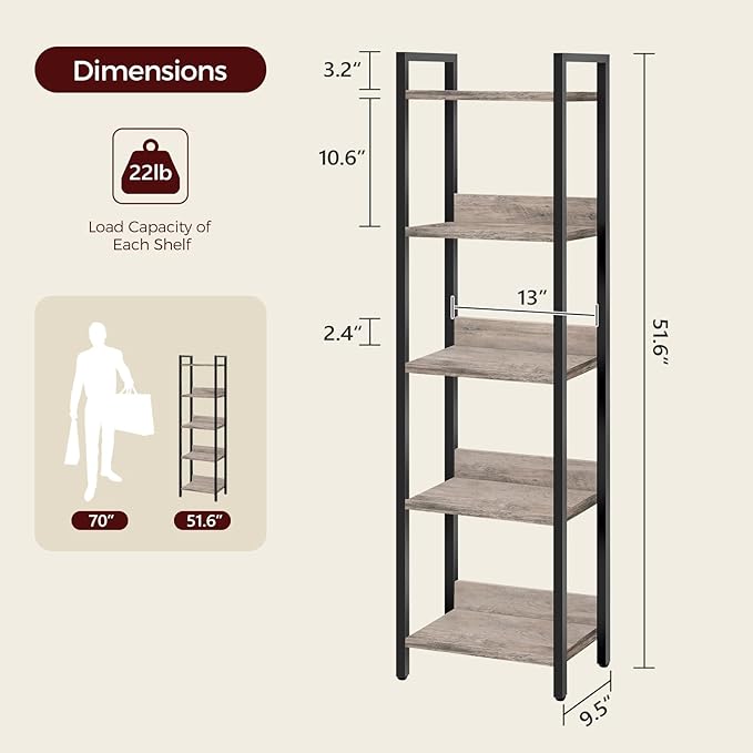 5-Tier Bookshelf, Shelves Organizer - Image 3