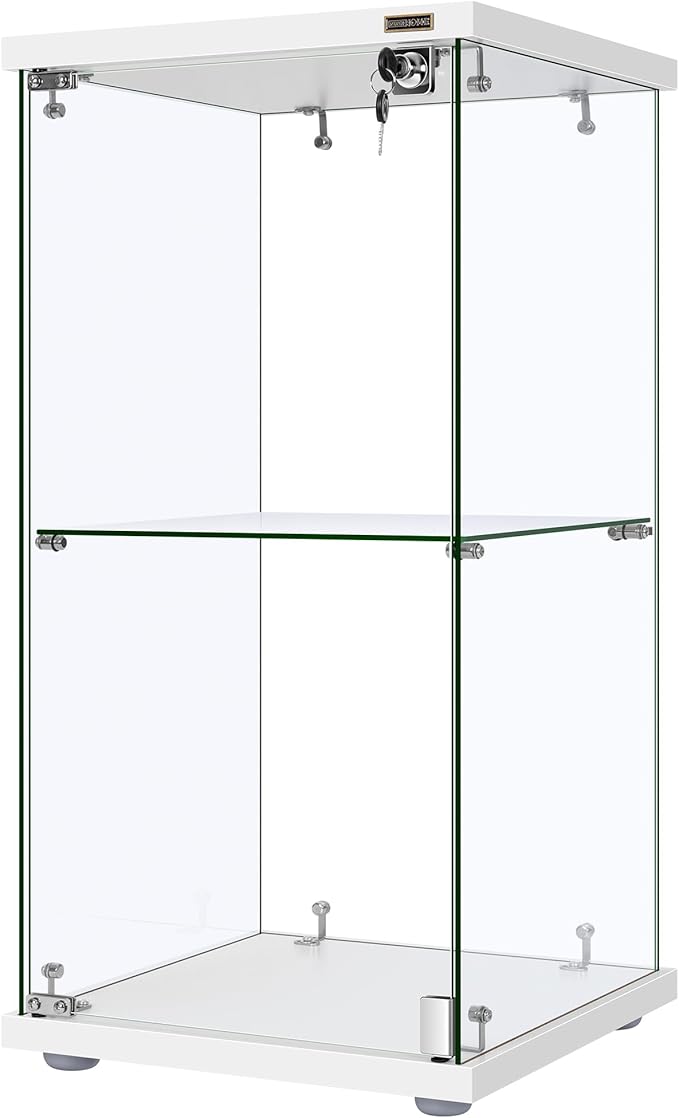 VIVOHOME 2 Layers 15.7''W x 15.7''D x 31.9''H Glass Display Cabinet Showcase by VIVOHOME