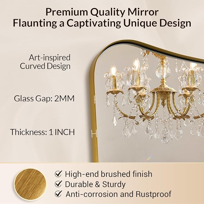 Brushed Gold Bathroom Mirror, 24x40 Inch Gold Irregular Bathroom Vanity Mirror - Image 6