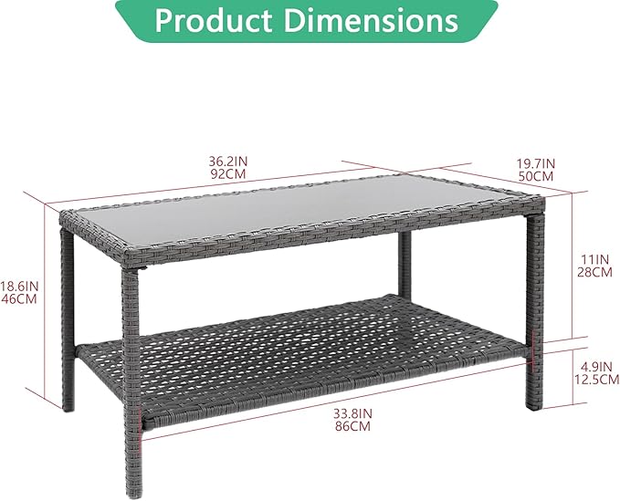 Helios&Hestia Rectangle All Weather Rattan Wicker Outdoor Coffee Side End Table - Image 2