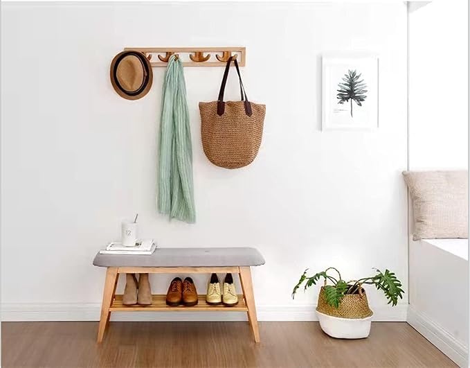Bamboo Shoe Bench, Entryway Bench, 2 Tier Shoe Rack Bench - Image 7