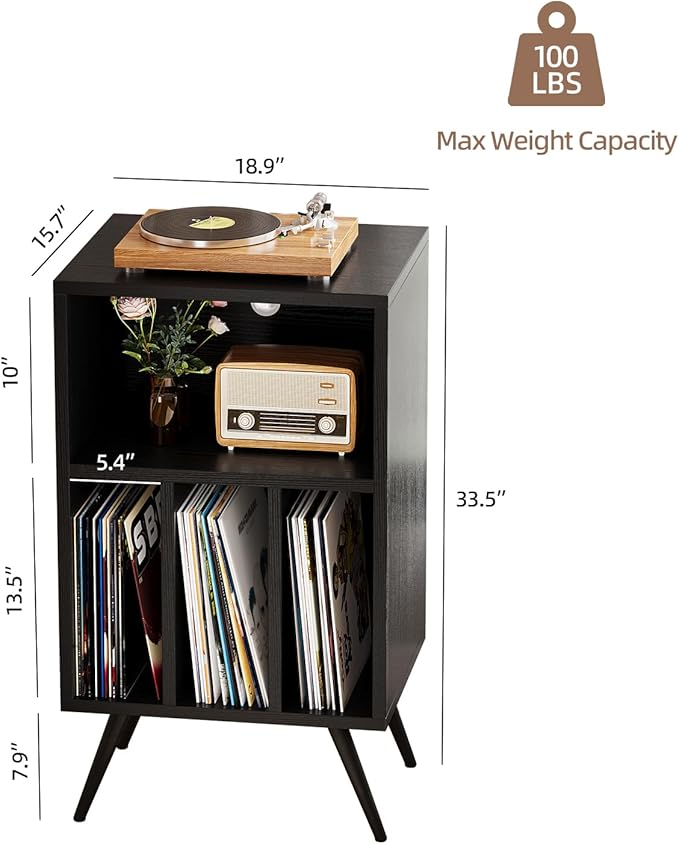 Record Player Stand, Vinyl Record Storage Cabinet - Image 2