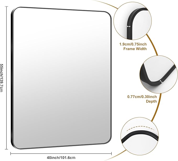KOCUUY Black Bathroom Mirror 55"x40", Large Vanity Mirror - Image 9