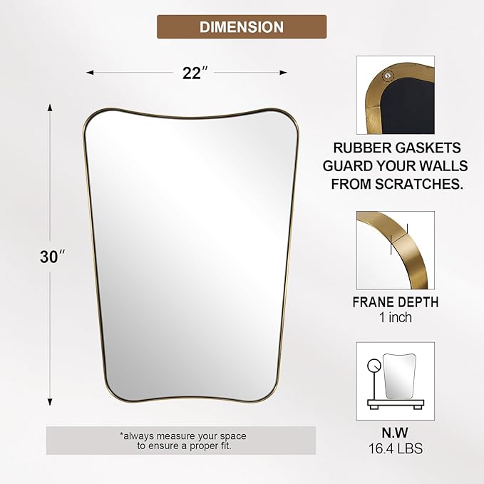 ANDY STAR Gold Vanity Mirror, 22x30 Inch Brushed Gold Bathroom Mirror, Antique - Image 2