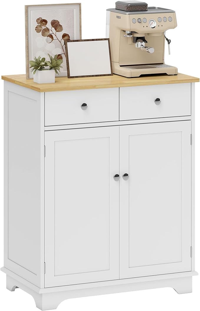 HOMCOM Sideboard with Solid Wood Countertop, Modern Kitchen Storage Cabinet by HOMCOM