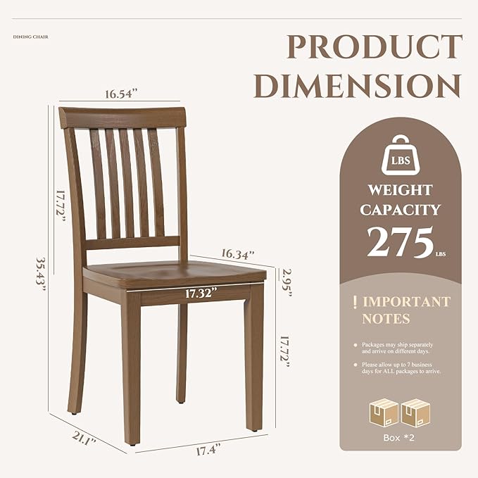COLAMY Wooden Dining Chairs Set of 4, Solid Rubberwood Kitchen & Dining Room - Image 2