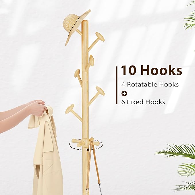 Solid Wood Coat Rack Freestanding Coat Tree - Image 2