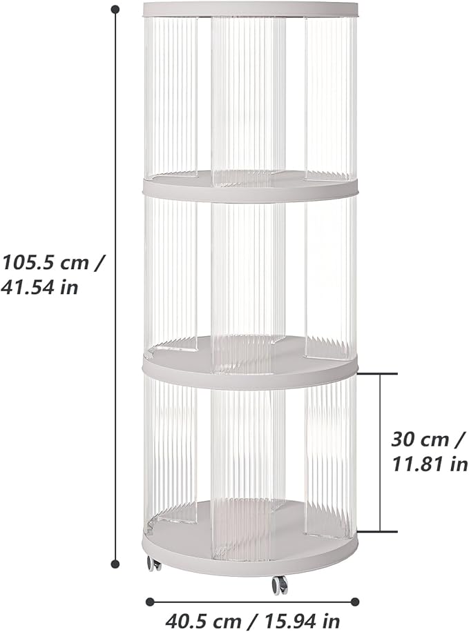 Rotating Bookshelf, 360°Display Spinning Rolling Bookshelf Tower, 3 Tiers - Image 2